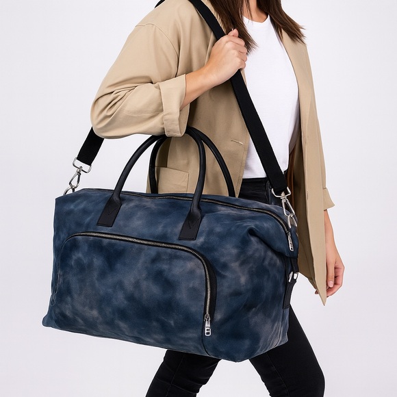 Madden Girl Dark Blue Gray Tie Dye Weekender Travel Bag with Sleek Design - Picture 1 of 11